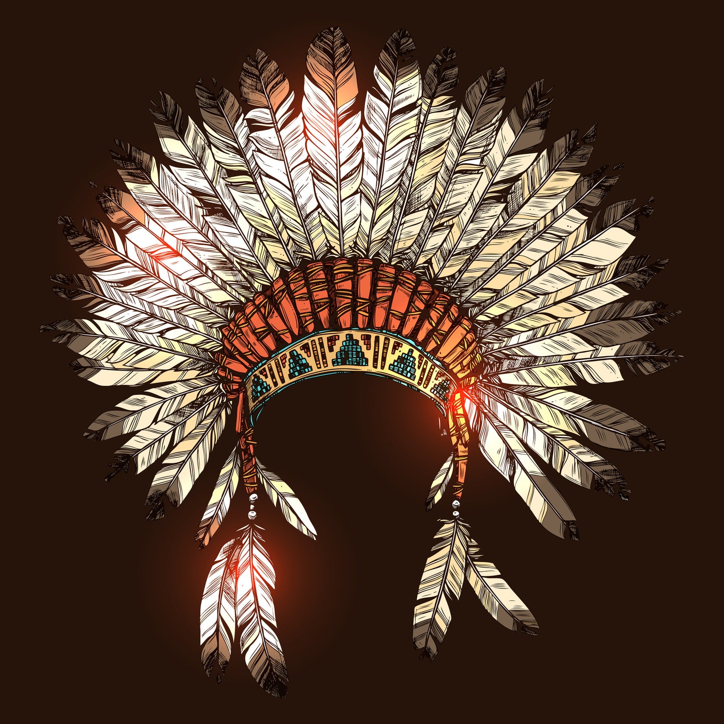 Square Canvas Feather Headdress Vector Design High Quality Print 100% Australian Made