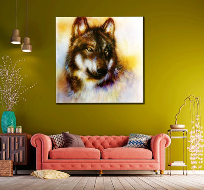 Square Canvas Wolf Portrait Oil Painting High Quality Print 100% Australian Made