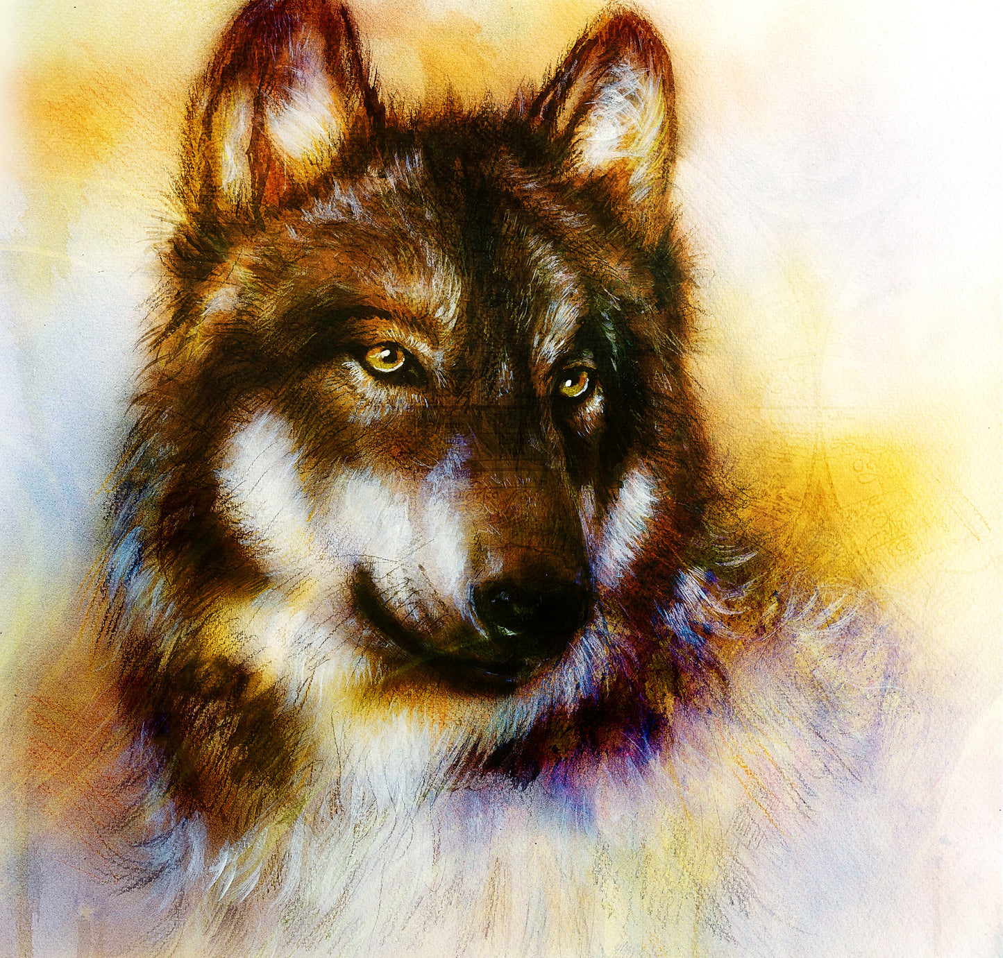 Square Canvas Wolf Portrait Oil Painting High Quality Print 100% Australian Made