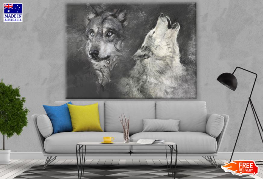 Wolves Portrait B&W Drawing Print 100% Australian Made