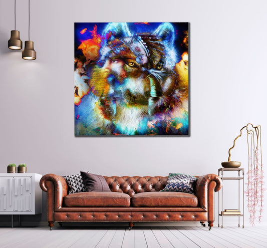 Square Canvas Wolf Portrait Abstract Design High Quality Print 100% Australian Made