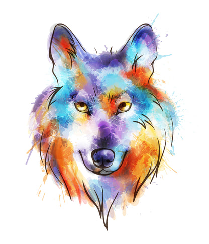 Square Canvas Colorful Wolf Portrait Watercolor Painting High Quality Print 100% Australian Made