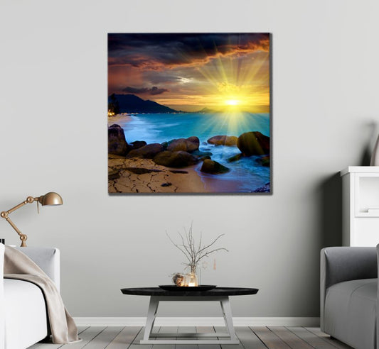 Square Canvas Sea & Sunset Scenery Photograph High Quality Print 100% Australian Made