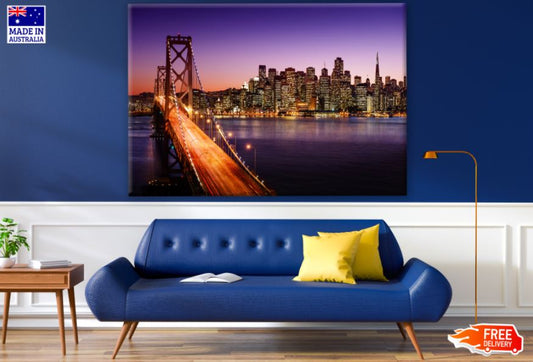 San Francisco Skyline & Bay Bridge Night Photograph Print 100% Australian Made