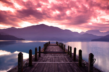 Wooden Pier Over Lake Sunset Photograph Print 100% Australian Made