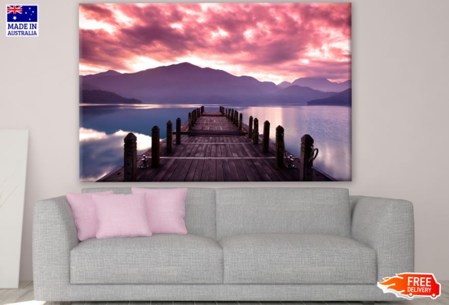 Wooden Pier Over Lake Sunset Photograph Print 100% Australian Made