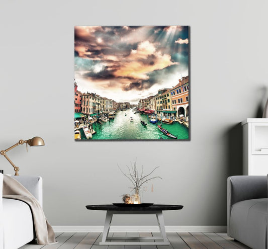 Square Canvas River & City Scenery Photograph High Quality Print 100% Australian Made