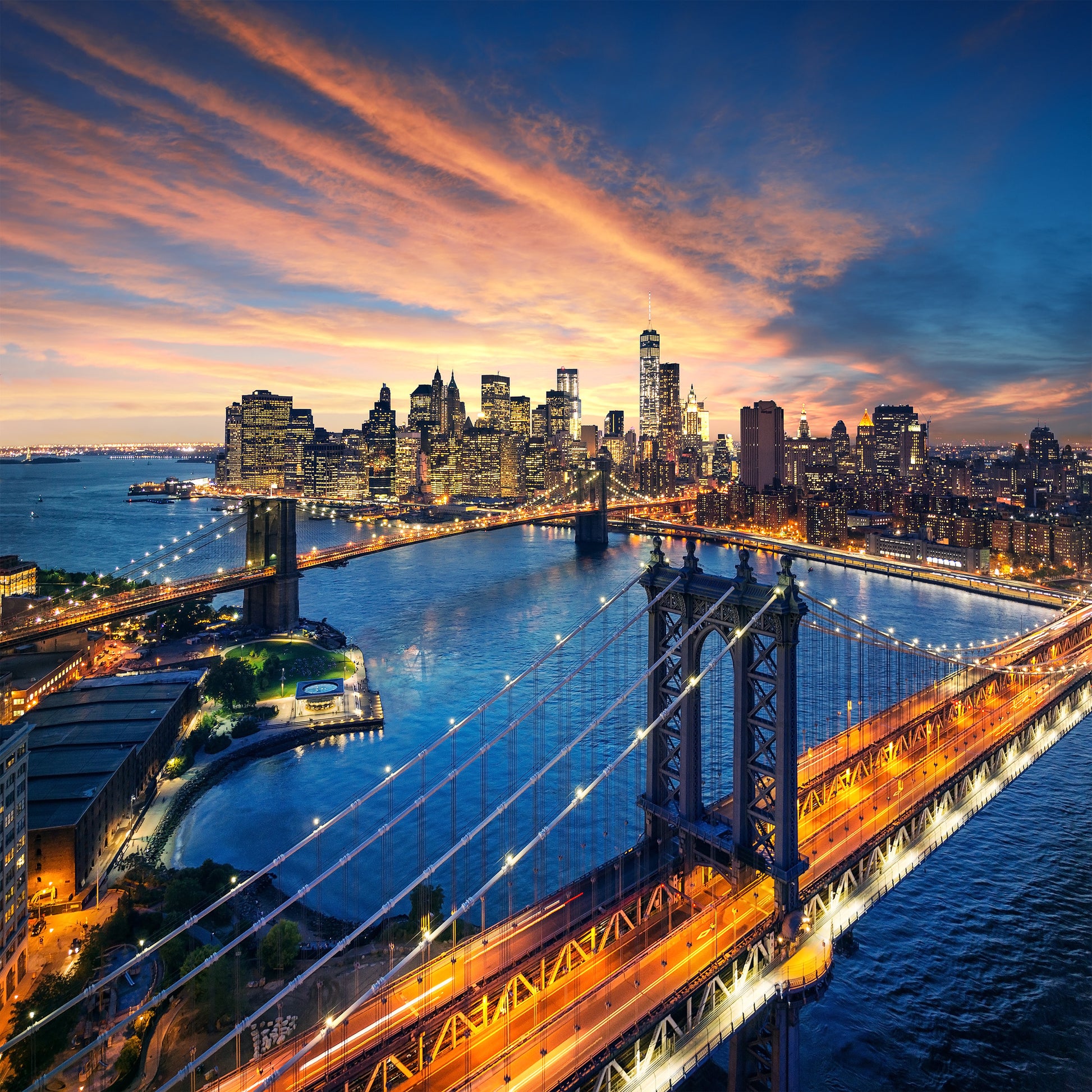 Square Canvas Night City & Bridge Aerial View Photograph High Quality Print 100% Australian Made