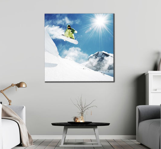 Square Canvas Ice Skater on Snow Photograph High Quality Print 100% Australian Made