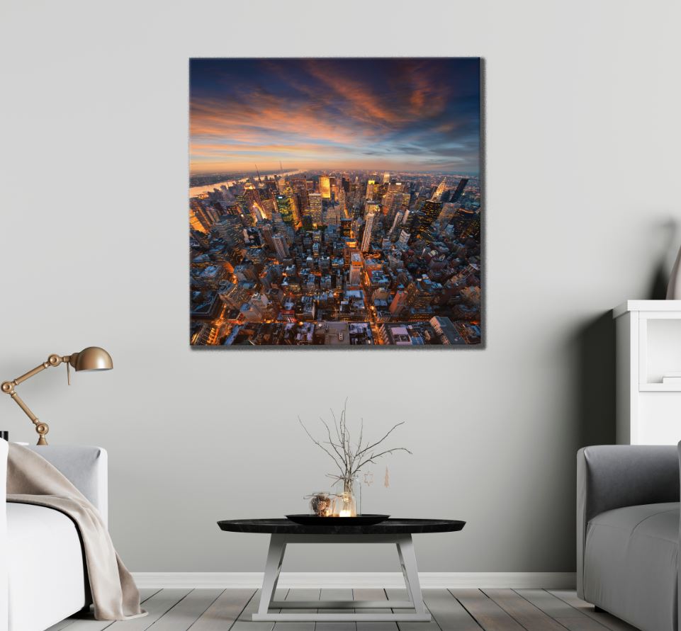 Square Canvas Night City Aerial View Photograph High Quality Print 100% Australian Made