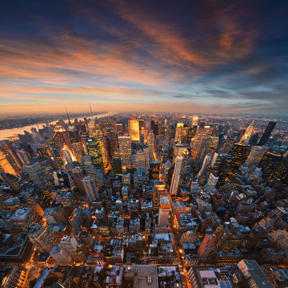 Square Canvas Night City Aerial View Photograph High Quality Print 100% Australian Made