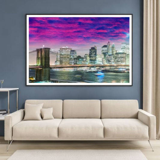 City & Bridge at Sunset Scenery Photograph Home Decor Premium Quality Poster Print Choose Your Sizes