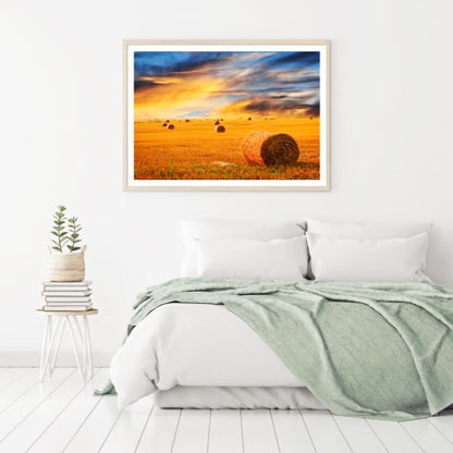 Hay Stacks on Field Photograph Home Decor Premium Quality Poster Print Choose Your Sizes
