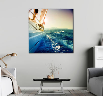 Square Canvas Boats on Sailing on Sea Photograph High Quality Print 100% Australian Made