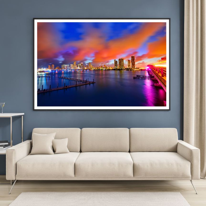City & Bridge Night View Scenery Photograph Home Decor Premium Quality Poster Print Choose Your Sizes