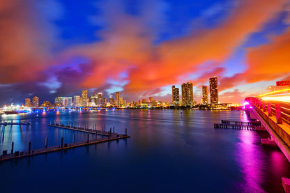 Miami Downtown Skyline Sunset View Photograph Print 100% Australian Made