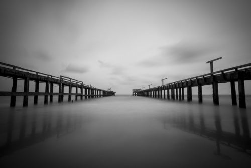 Wooden Piers on Sea B&W Photograph Home Decor Premium Quality Poster Print Choose Your Sizes