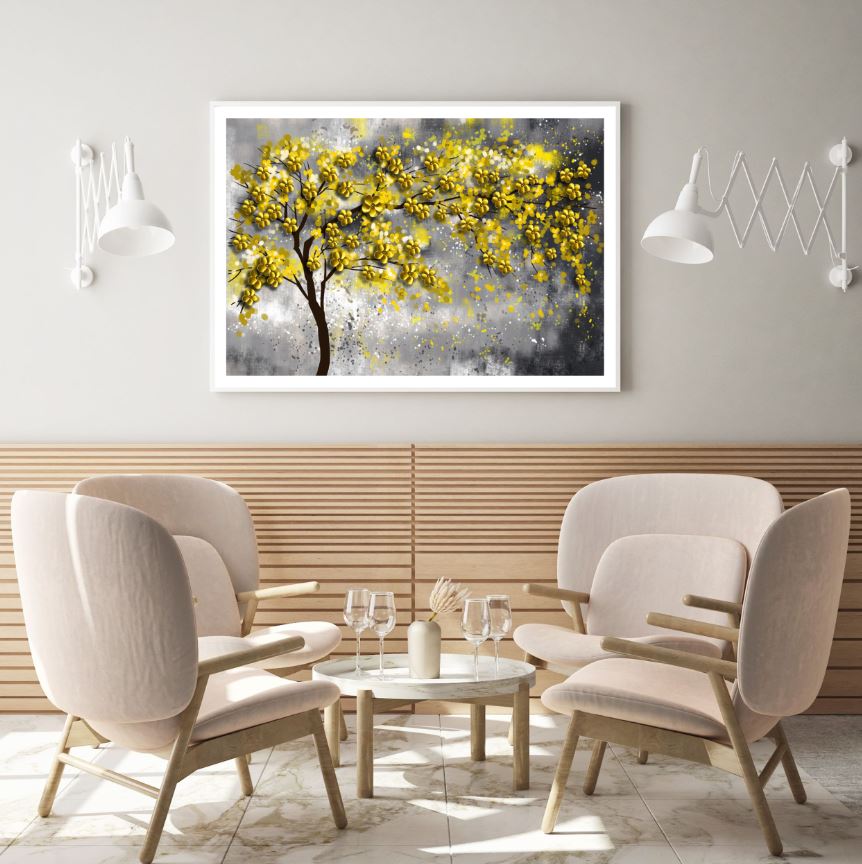 Golden Flower Trees Abstract Design Home Decor Premium Quality Poster Print Choose Your Sizes