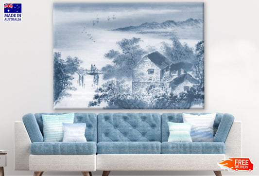 Village Aerial View Watercolor Painting Print 100% Australian Made
