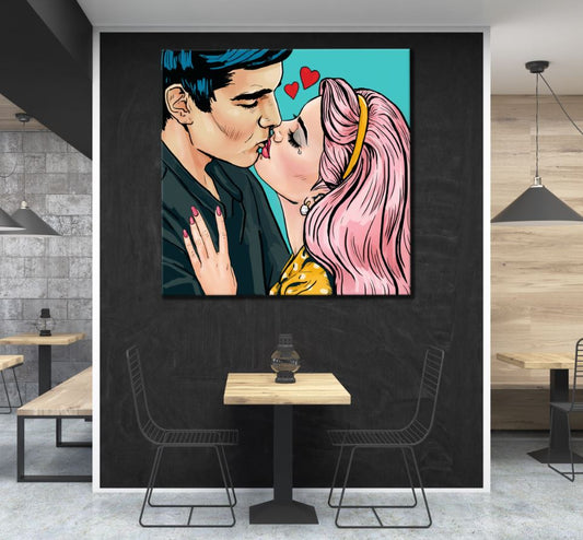 Square Canvas Couple Kissing Pop Art Design High Quality Print 100% Australian Made