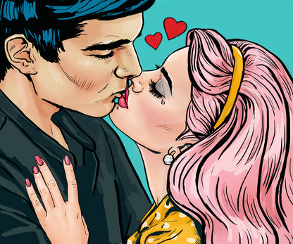 Square Canvas Couple Kissing Pop Art Design High Quality Print 100% Australian Made