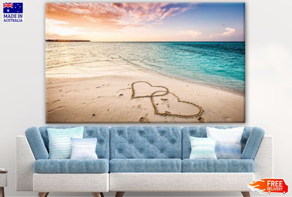 Hearts Drawn on Beach Sea Scenery Photograph Print 100% Australian Made