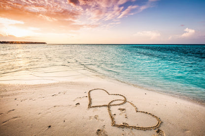 Heart Drawing on Beach Sea Scenery Sunset Photograph Print 100% Australian Made