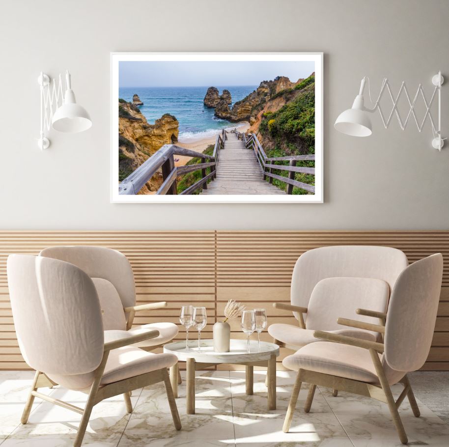 Wooden Stairs in Beach Photograph Home Decor Premium Quality Poster Print Choose Your Sizes