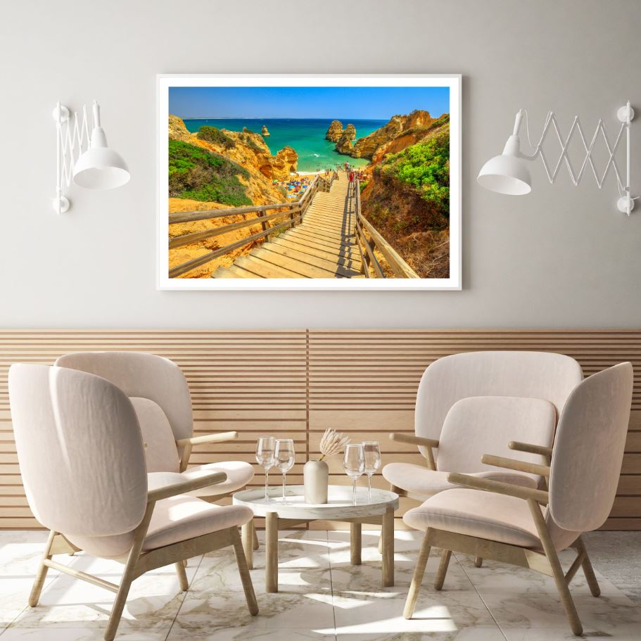 Wooden Stairs in Beach Photograph Home Decor Premium Quality Poster Print Choose Your Sizes