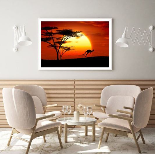 Kangaroo Running at Sunset View Home Decor Premium Quality Poster Print Choose Your Sizes