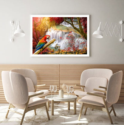 Macaw Bird & Waterfall Scenery Photograph Home Decor Premium Quality Poster Print Choose Your Sizes