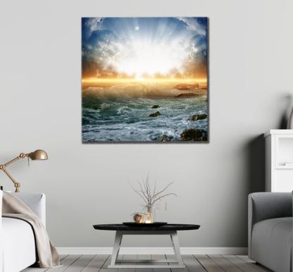 Square Canvas Sunset Sea Scenery Photograph High Quality Print 100% Australian Made