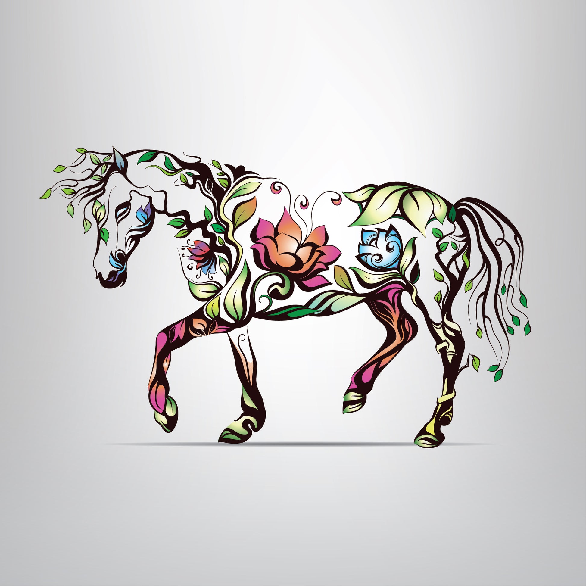 Square Canvas Colorful Floral Horse Design High Quality Print 100% Australian Made