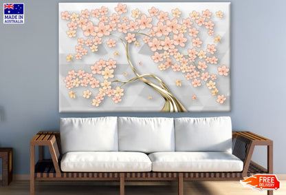 Pink & Gold Flower Tree 3D Design Print 100% Australian Made