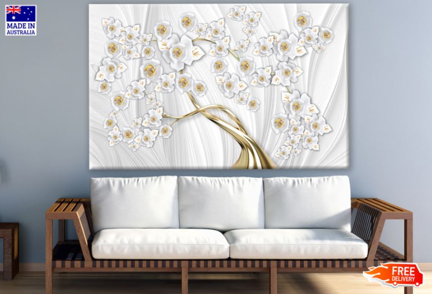 Gold & White Abstract Flower Tree Design Print 100% Australian Made