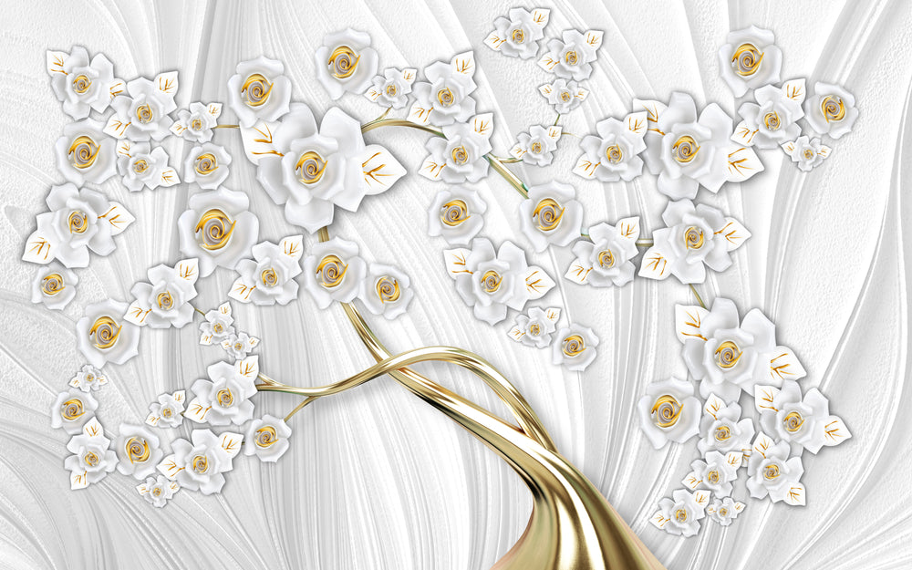 Gold & White Abstract Flower Tree Design Print 100% Australian Made