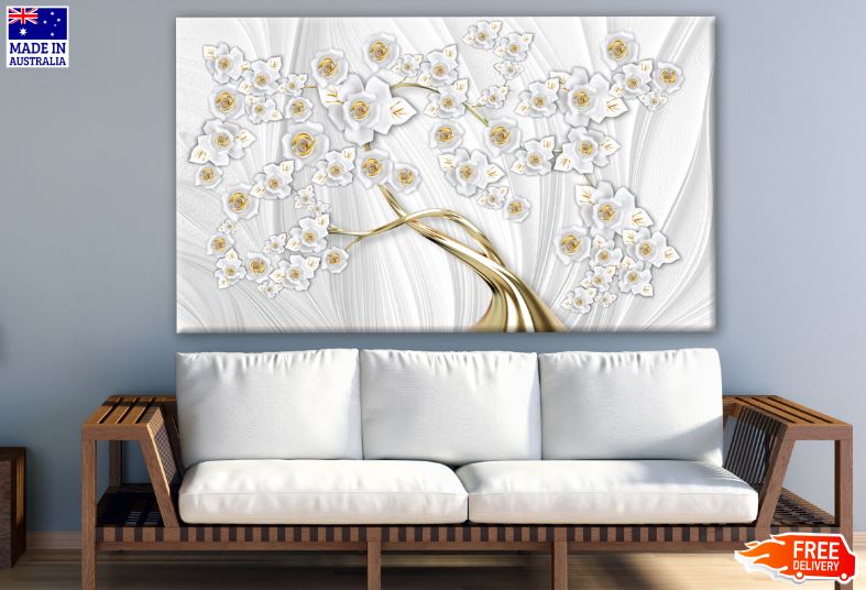 White & Gold Flower Tree 3D Design Print 100% Australian Made