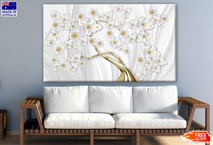 White & Gold Flower Tree 3D Design Print 100% Australian Made