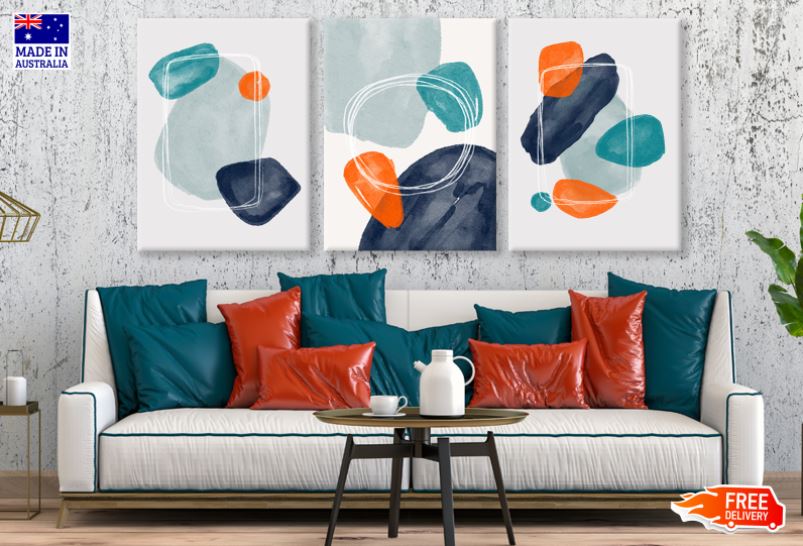 3 Set of Colorful Abstract Shapes Design High Quality Print 100% Australian Made Wall Canvas Ready to Hang