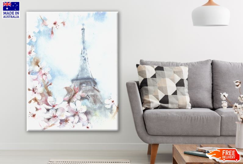 Eiffel Tower & Flowers Watercolor Painting Print 100% Australian Made