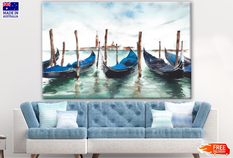 Boats on Sea Watercolor Painting Print 100% Australian Made