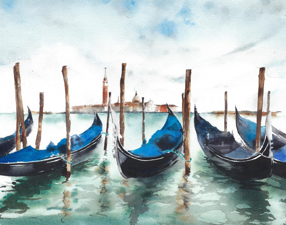 Boats on Sea Watercolor Painting Print 100% Australian Made