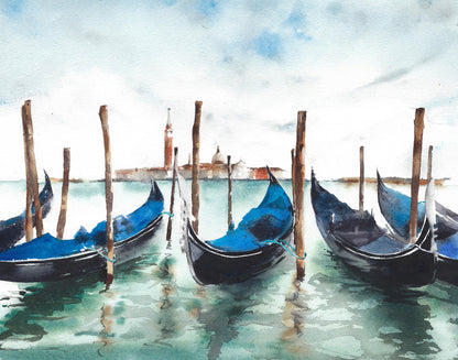 Boats on Sea Watercolor Painting Print 100% Australian Made