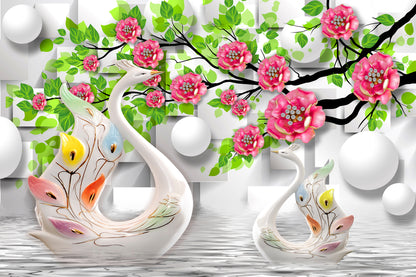 Swans & Flowers 3D Shapes Design Home Decor Premium Quality Poster Print Choose Your Sizes