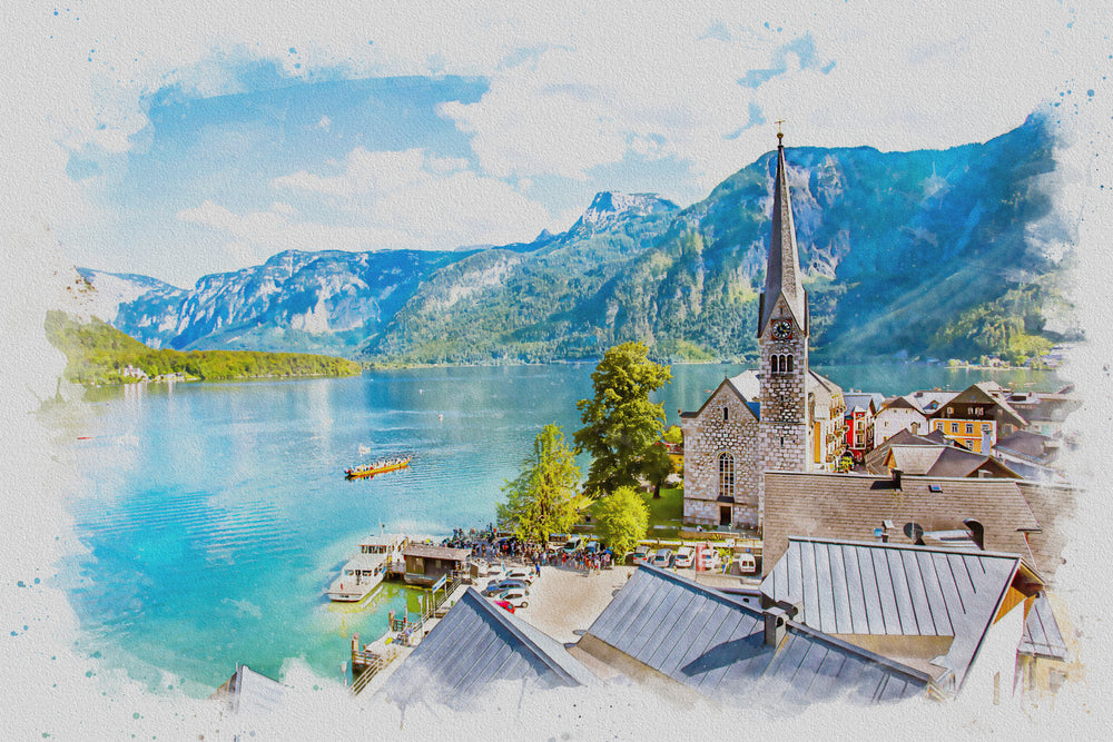 View Point of Hallstatt Painting Home Decor Premium Quality Poster Print Choose Your Sizes