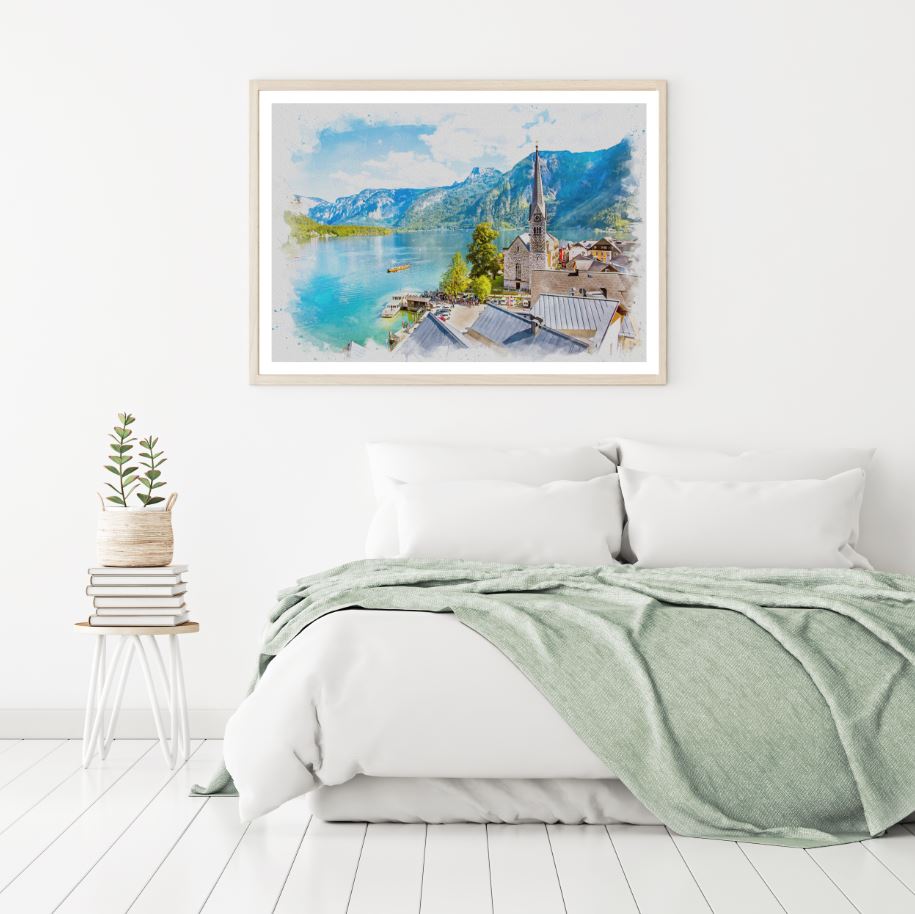 View Point of Hallstatt Painting Home Decor Premium Quality Poster Print Choose Your Sizes