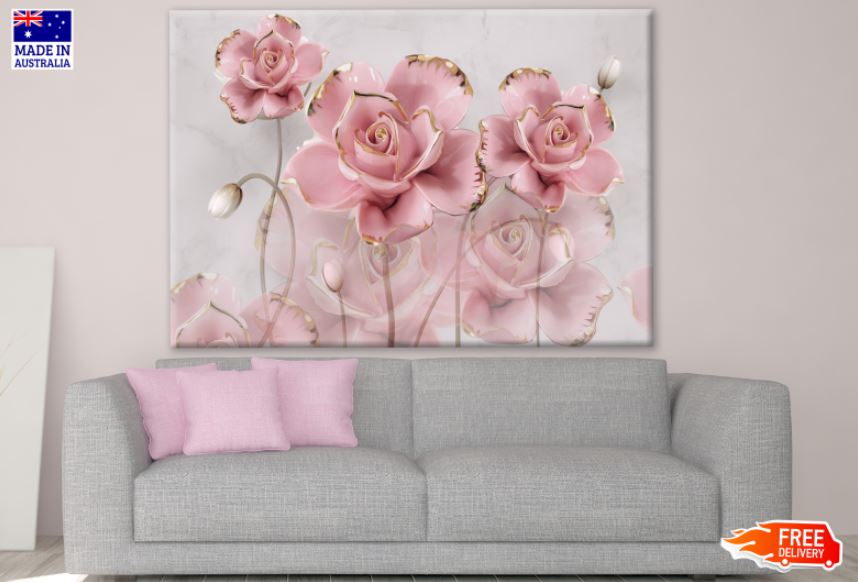 Pink & Gold Flowers 3D Design Print 100% Australian Made