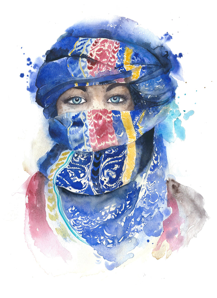 Girl Covering Face with Cloth Watercolor Painting Print 100% Australian Made