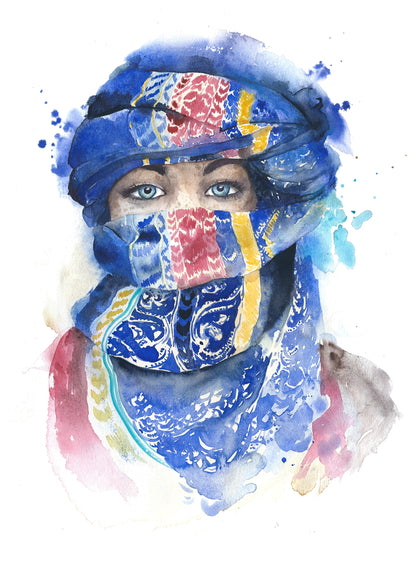 Girl Covering Face with Cloth Watercolor Painting Print 100% Australian Made
