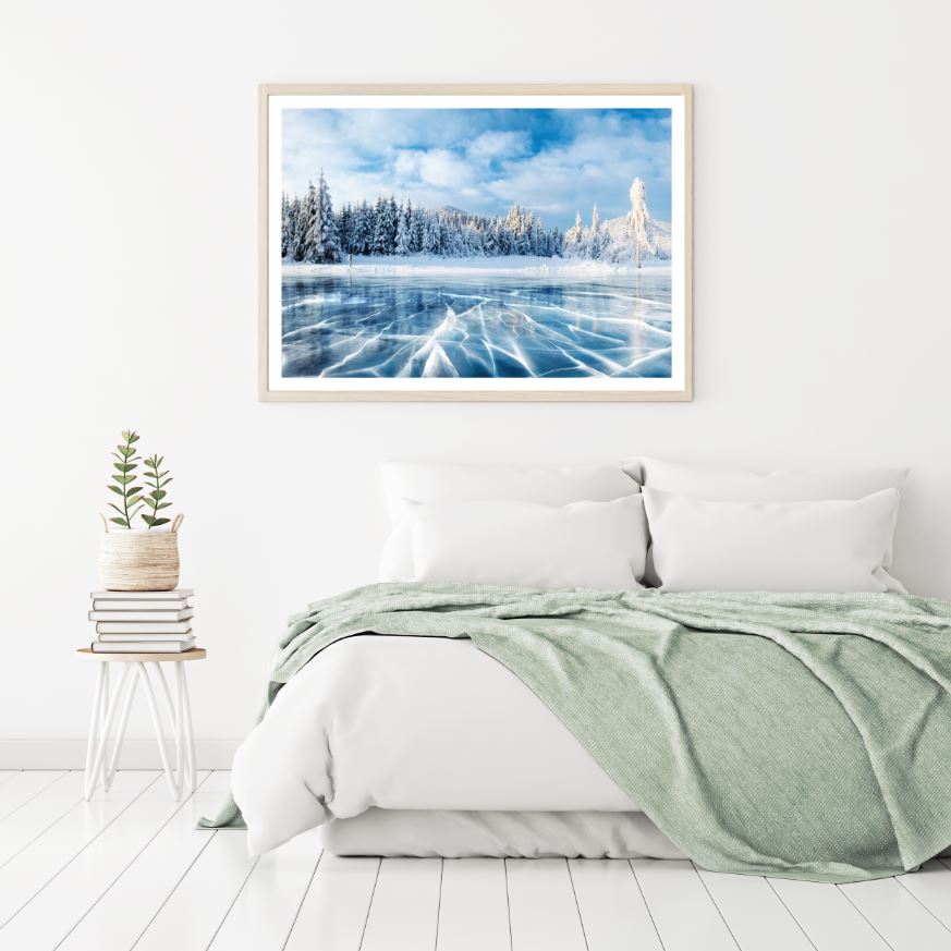 Frozen Lake Near Forest Scenery Photograph Home Decor Premium Quality Poster Print Choose Your Sizes